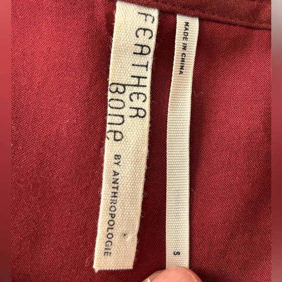 Anthropologie Feather Bone Maroon with Blue Embroidery Ruffle Dress, size Small - Picture 8 of 12